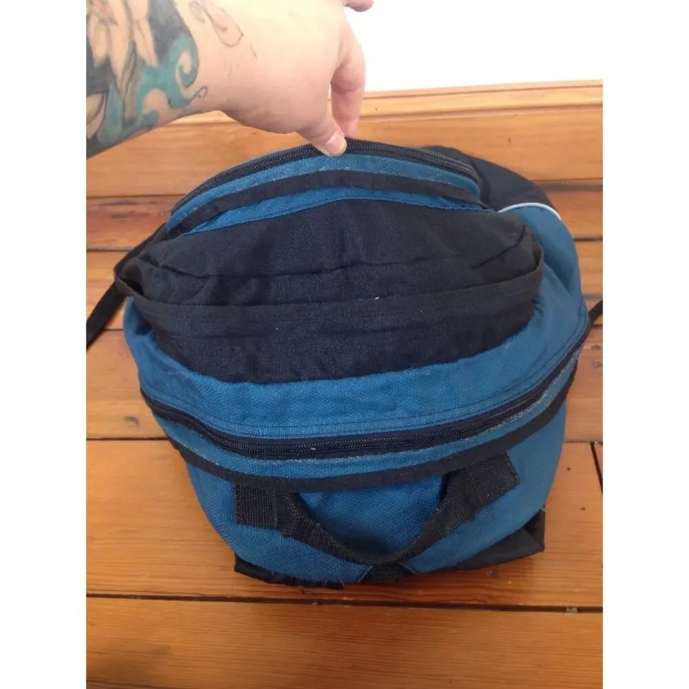 Vtg Outdoor Products Blue Nylon Multi-Pocket Backpack Daypack Bookbag Travel Bag